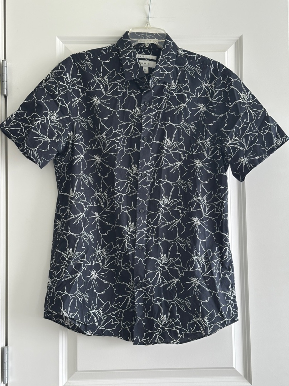 C2 by Calibrate Navy Short-Sleeve Floral Button-Down Shirt